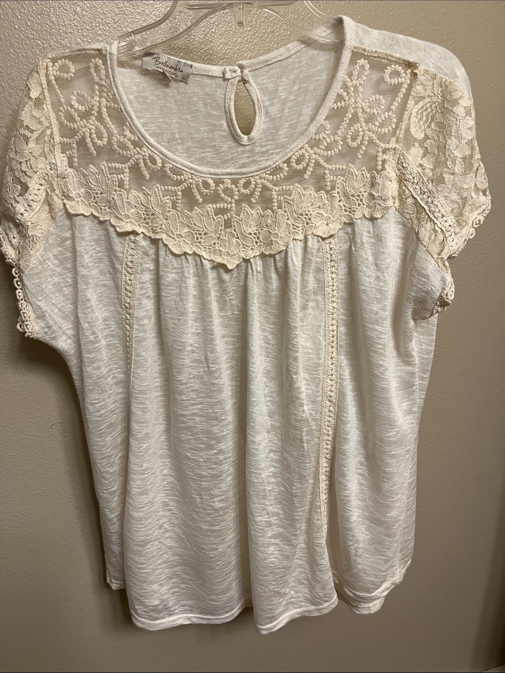 Bellambra Linen Tee with Lace Detail - Made in Italy
